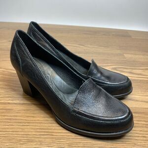 Born Shoes Womens 8.5 Blanche Pump Black Leather Slip On Casual Block Heels